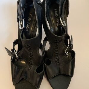 Klub Nico black‎ leather top and bottom open toe heels